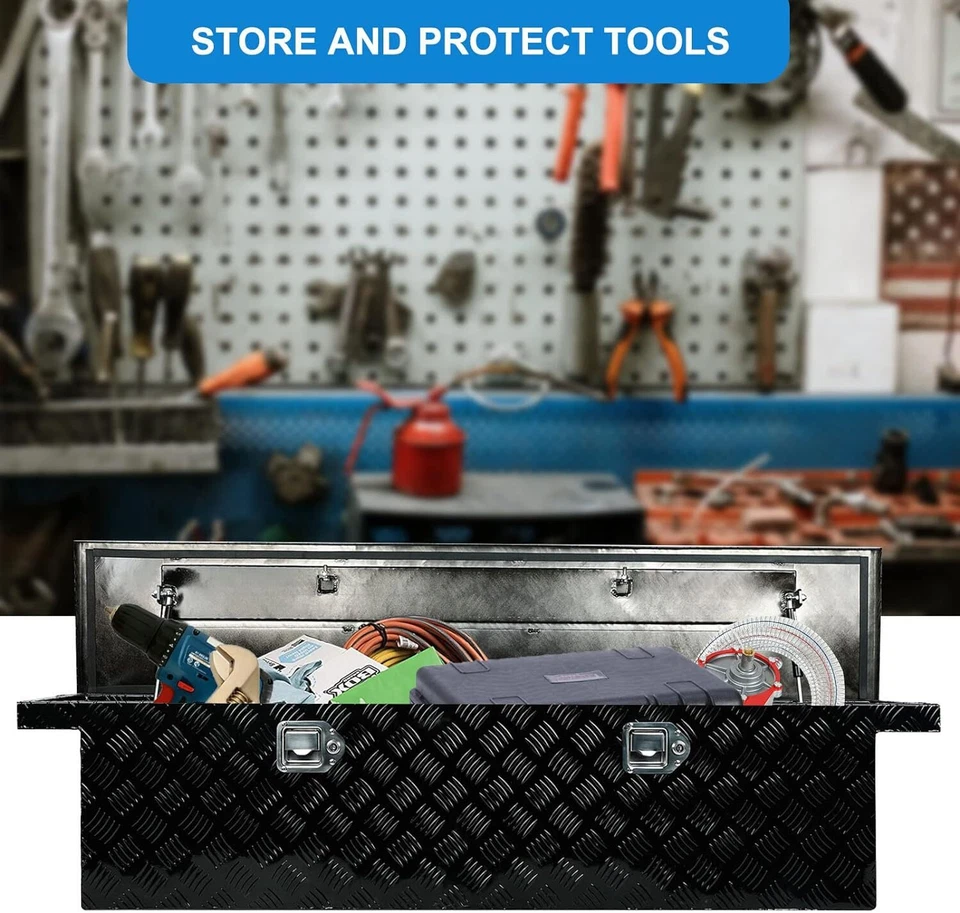 60"(L) x 12"(W) x 14"(H) Pickup Truck Bed Tool Box Trailer Storage w/ Lock Key Foto 4 de 4