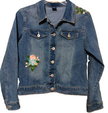 Arizona Girls Jean Jacket Size 16 XL Embroidered Denim Front Back Print NWT