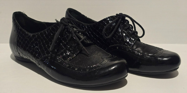 ZIERA Black Croc Patent Leather Size 38.5 Wingtip Oxford Shoes Brogue