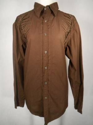 Beautiful Men's Large Franky Max FM Brown Long Sleeve Button Shirt Floral Cuffs