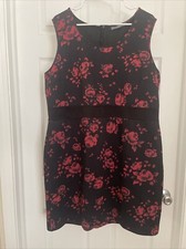 Signature Collection 1X Black/Red Floral Dress Stretchy