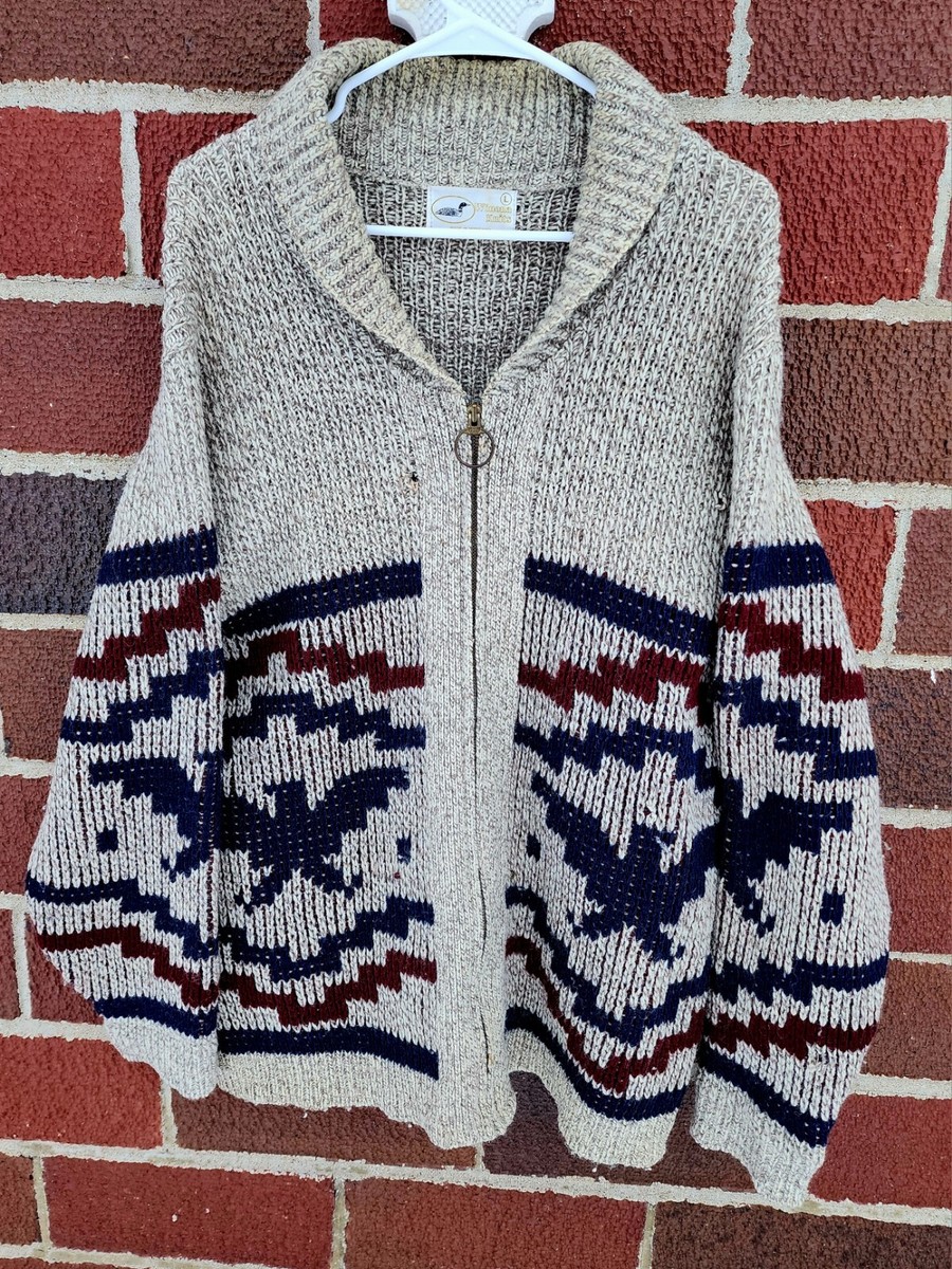 60s USA製 wool zip up cardigan Vintage Winona Knits Wool Zip Cardigan Aztec Cowichan Style