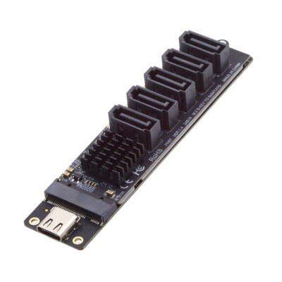 Jimier USB 3.1 Gen 2 to 5 SATA 3.0 Port Multiplier Extension Card Adapter 2280mm