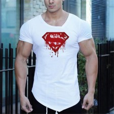 Men's New Irregular Superman Printed Short Sleeves T Shirts Sport Gym Clothes