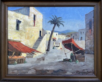 Impressionist Southern Scene Old Town Market Stalls Morocco Tunisia Africa