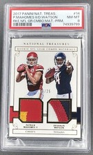 2017 National Treasures Rookie NFL Gear Combo Patrick Mahomes Watson PSA 8