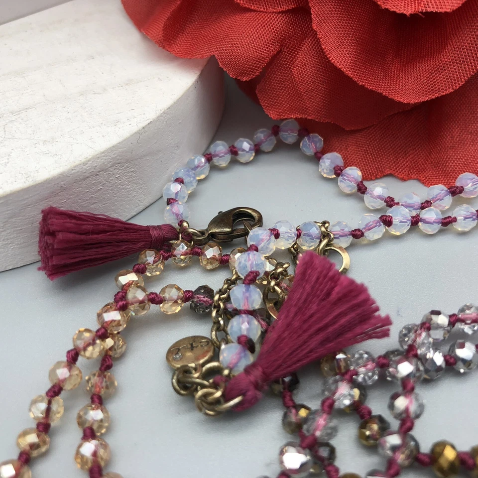 Nice Signed Chloe & Isabel Gold & Silver Tone Beaded Necklace Purple Tassel 30" - Image 2 of 4