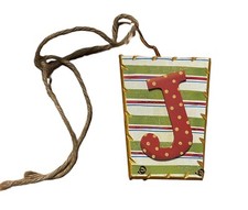 Wooden Letter J Initial Ornament Wall Hanging Decor 6.25  Glitter Sparkly Red