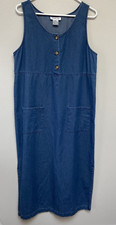Talbots Womens Denim Maxi Dress Sleeveless Buttons Patch Pockets Size 12 Modest