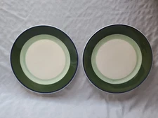 2 Multi-Green (Dark & Light) Stripe Dinner Plates by Home Trends
