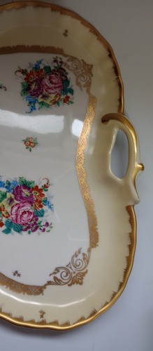 French Limoges Porcelain Tray - Hand Painted Floral Roses with Gilt Accents - Picture 7 of 9