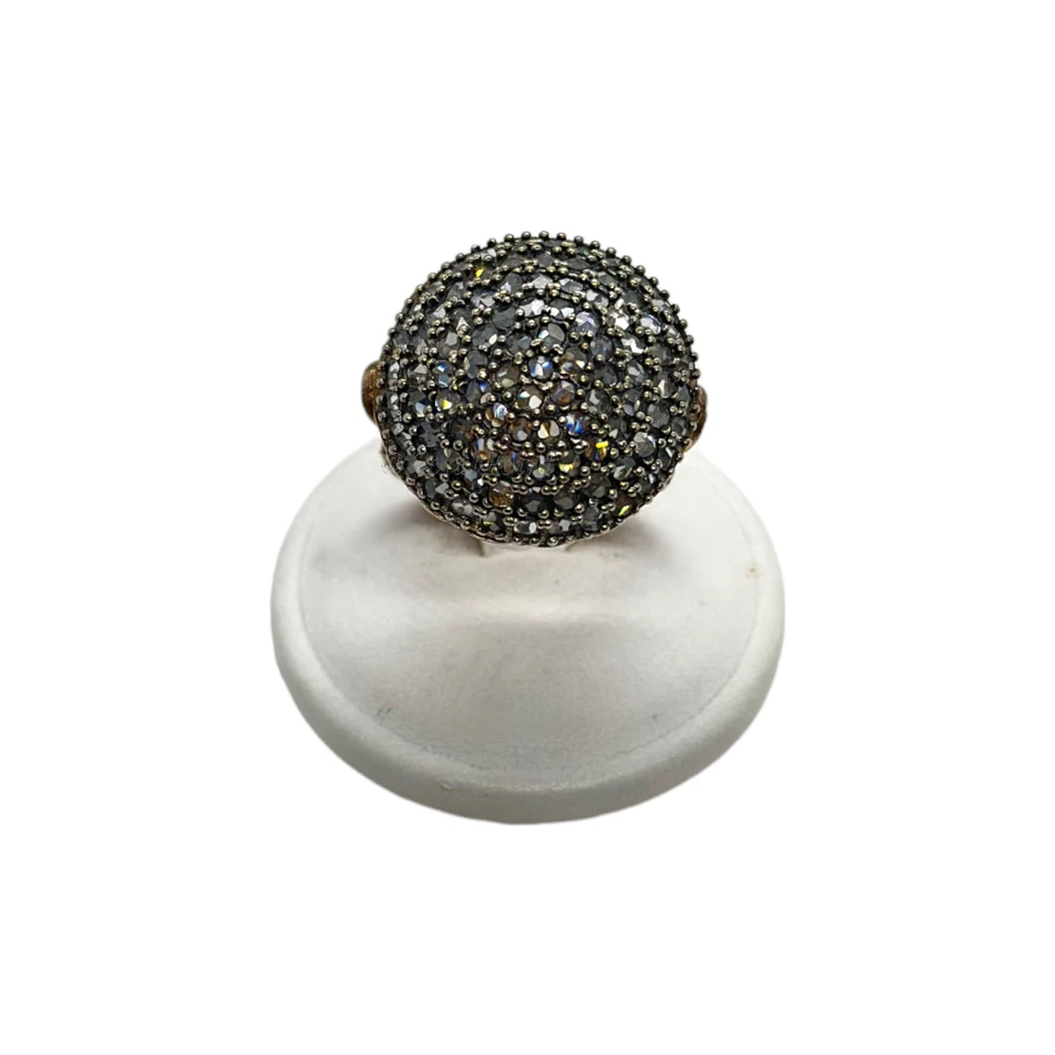 ANELLO TOPPA TONDA 2CM ARGENTO PLACCATO E ZIRCONI - Immagine 2 di 4