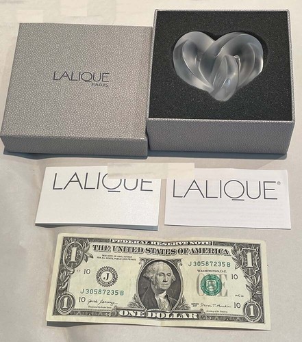 Auténtico pisapapeles corazón anudado cristal satinado transparente Lalique nuevo en caja - Imagen 8 de 8