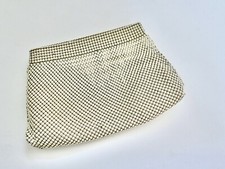 Vintage Zipper White Cream Slinky Metal Mesh Larger Clutch Coin Purse