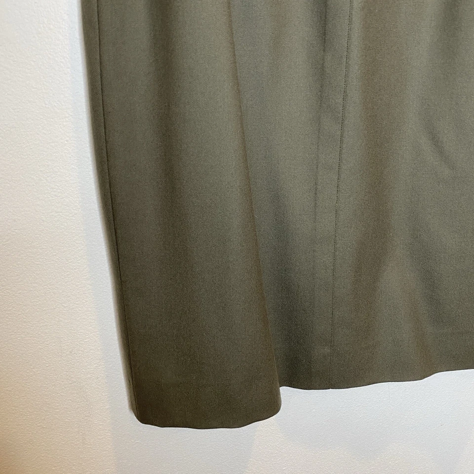 JIL SANDER + 100% Lana Falda 38 Verde Oliva Midi Safari Espalda Dividida Lápiz Oficina Foto 4 de 4