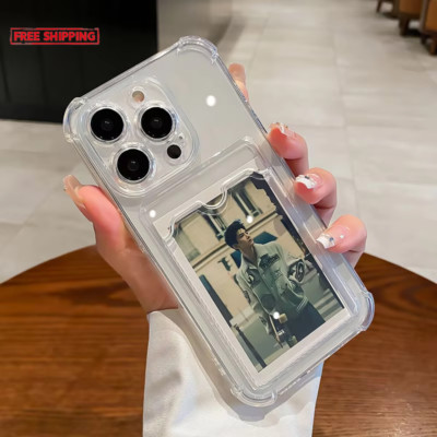 Transparent Card Slot Bag Holder Case for Iphone 16 15 14 13 12 11 Pro Max Mini 