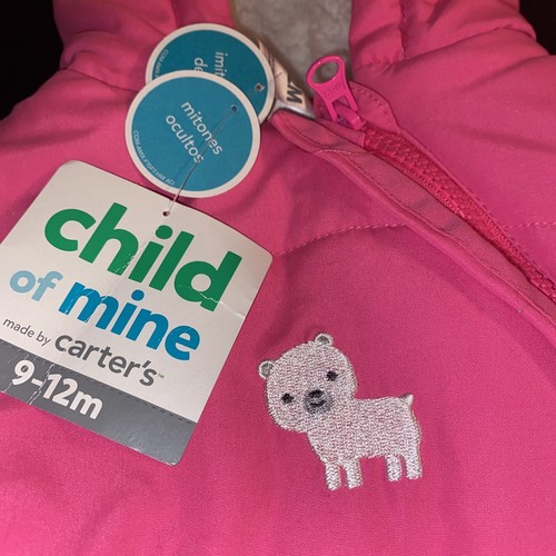 Carter's Child of Mine Car Bag Hooded PINK 9-12 Months New With Tags Faux Fur - Picture 2 of 15