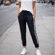 ST John Joggers Pants Women  s Small Drawstring Pull On Pockets Satin Black