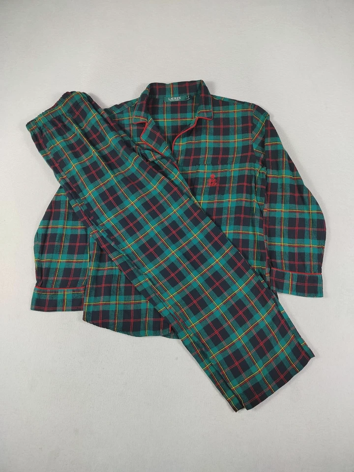 Conjunto de pijama Lauren Ralph Lauren para hombre grande verde tartán a cuadros algodón ropa de dormir Foto 2 de 4