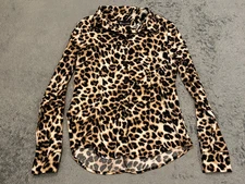 New York & Company Top Womens Small Cheetah Print Button Up Long Sleeve 7th Ave