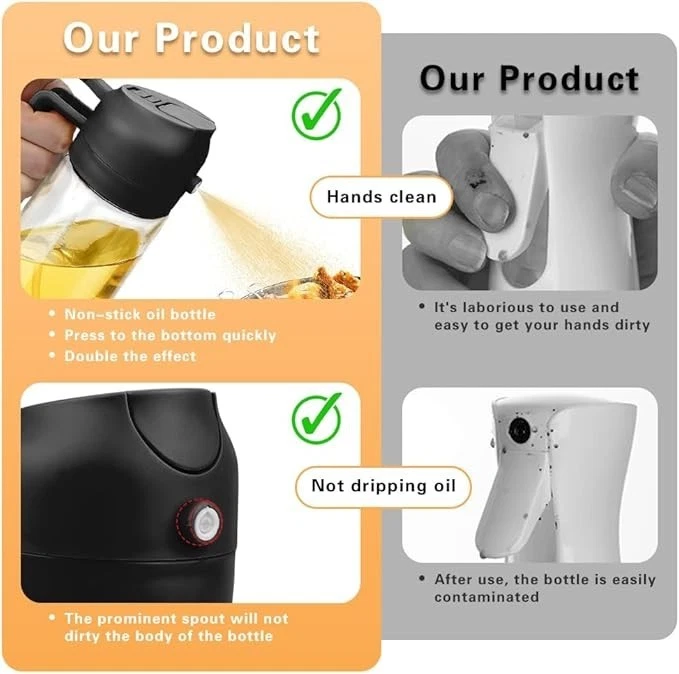 2 in 1 Oil Sprayer Bottle 470ml for Cooking Kitchen Baking BBQ Salad Air Fryer - Image 3 of 4