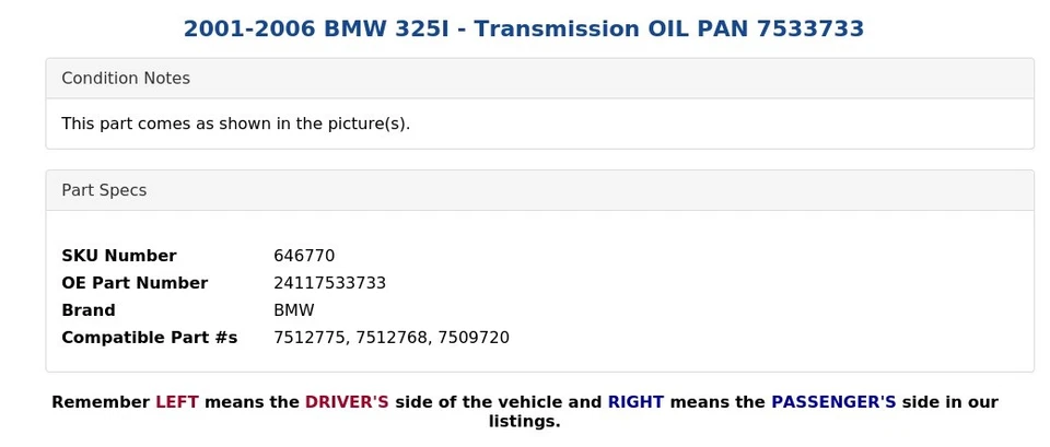 BMW 325I 2001-2006 - Transmisión cárter de aceite 7533733 Foto 4 de 4