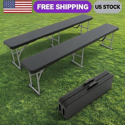 Folding Outdoor Benches 2 Pack   Sturdy HDPE Top & Steel Frame 6FT Heavy-Duty