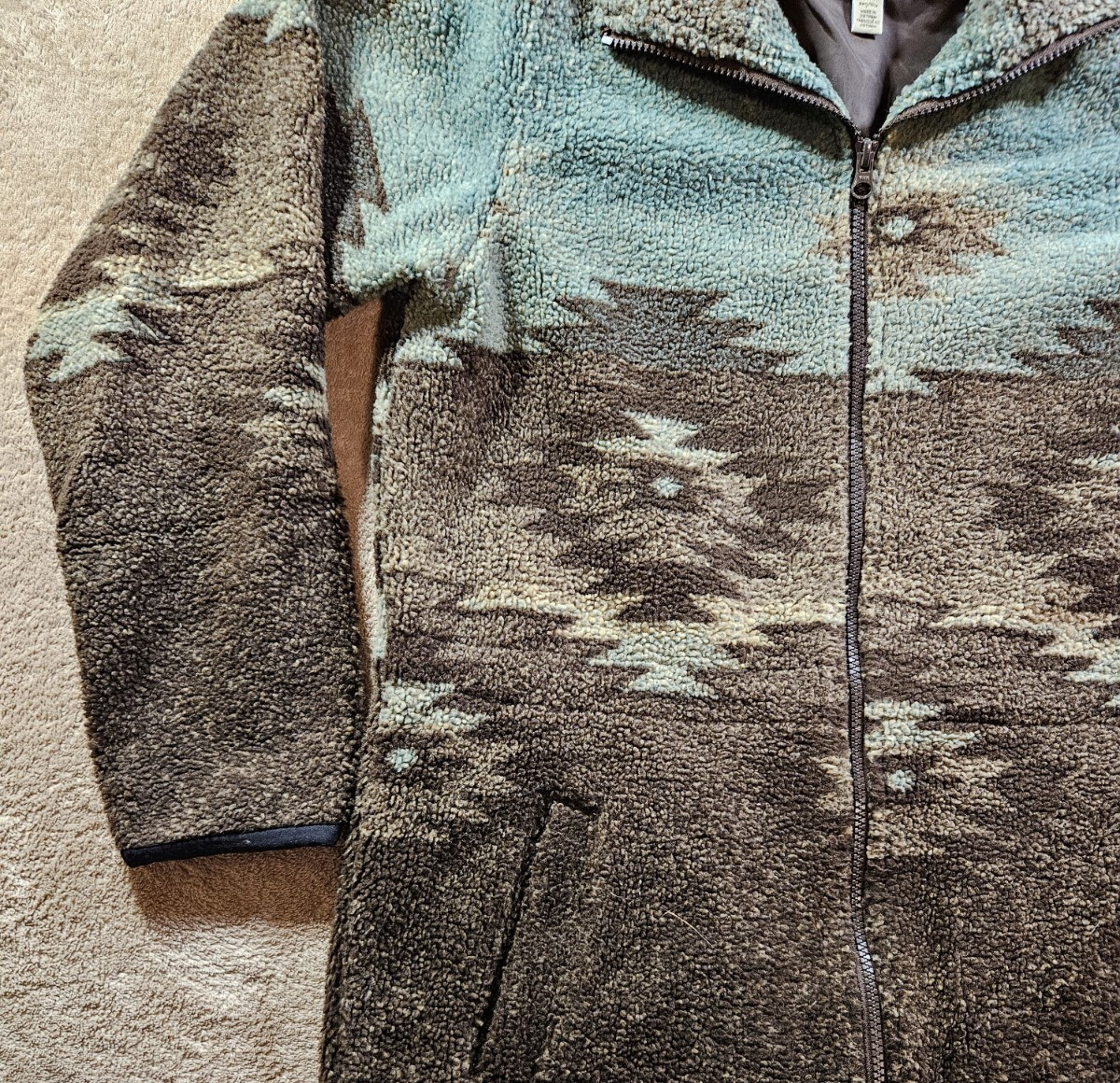 Vintage Cabela's Aztec Pattern Deep Pile Fleece Jacket Women's Sz S Brown Tribal