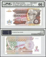 Zaire 5 Million Zaires, 1992, P-46s, Specimen, PMG 66