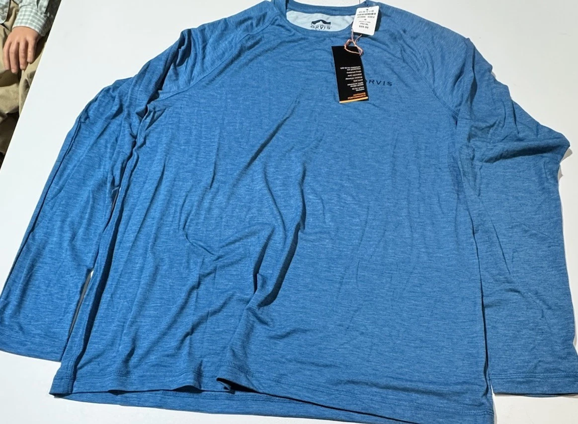 Orvis Shirt Mens Medium Blue Crew Neck Long Sleeve Casual Outdoor Fishing Hiking