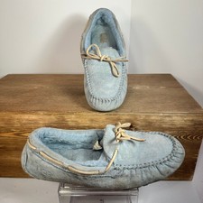 UGG Suede Leather Shearling Slippers Women Sz 10 Cozy Cabin Moccasin Warm Soft