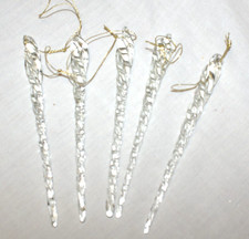 5 VTG Icicle Christmas Ornaments Spiral Twisted Hand Blown 5.5" Clear Glass