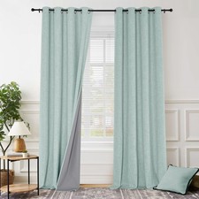 PONY DANCE Seafoam Green 100 Blackout Linen Curtains for Bedroom 84 Inches L...