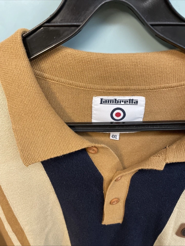 Lambretta Mens Tobacco Brown /Black Striped Knitted Polo Shirt - Image 2 of 4