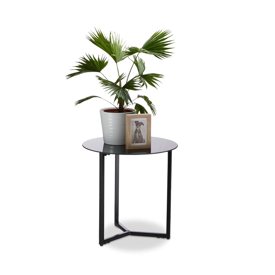 Table d'appoint ronde en verre et métal 3 pieds 6,3 kg Table décorative ronde - Photo 1/1