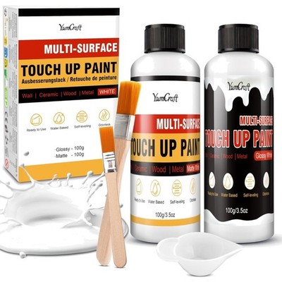 Ausbesserungsfarbe Weiß 200ml, Wasserbasierte Acryl, Matt & Glanz, Mehrflächen