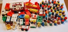 Vtg 60s 70s Fisher Price Little People Figures Huge Lot Of 80+ Pieces Wood Bus