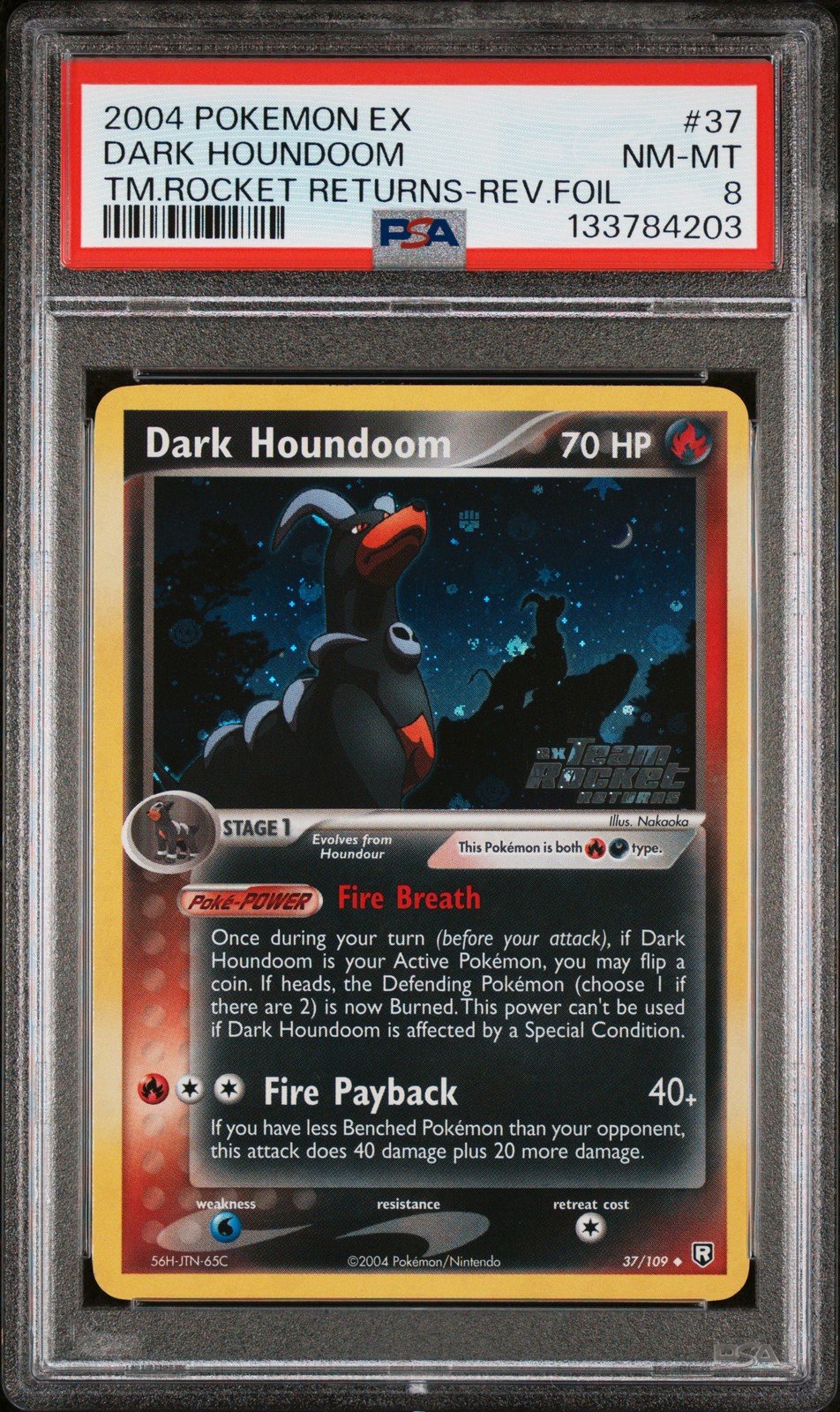 PSA 8 Dark Houndoom Reverse Holo 37/109 Team Rocket Returns Pokemon 2004