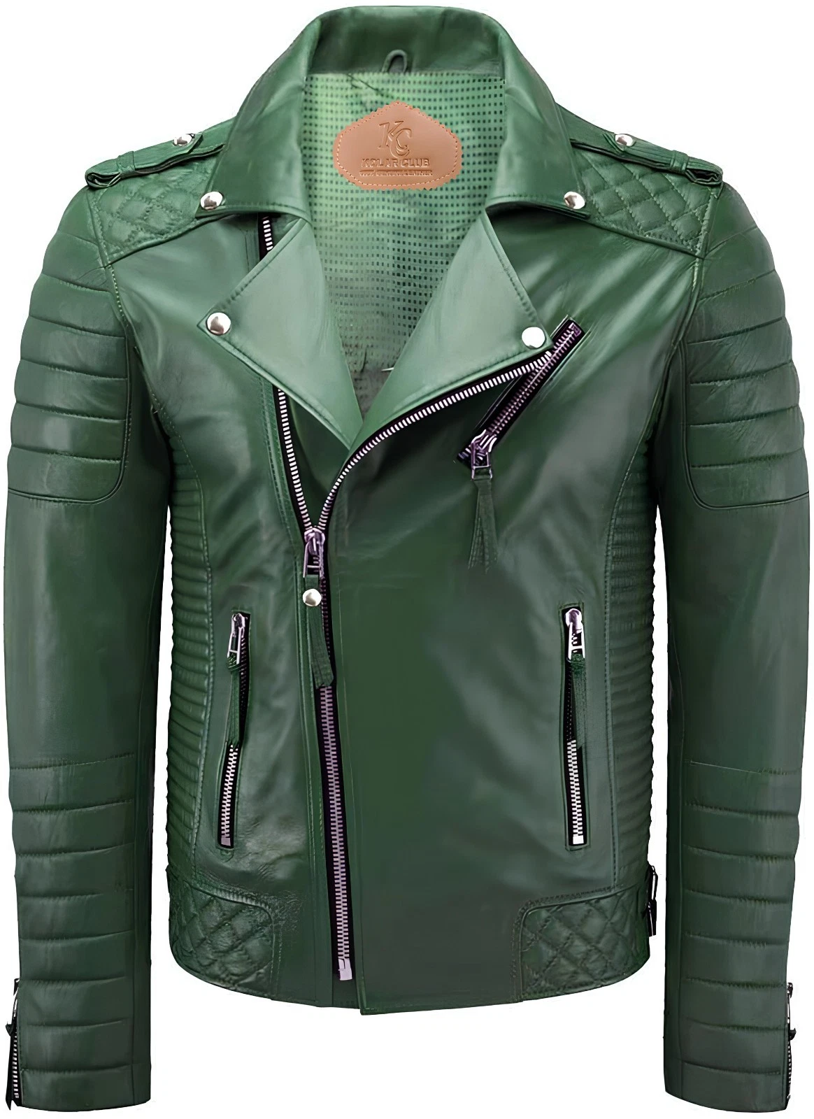 Men's Lambskin Leather Jacket Racer Biker Cafe Green Real Motorcycle Genuine Men