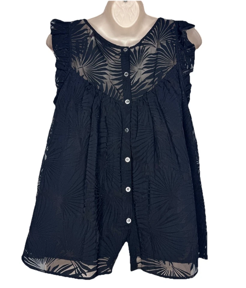 Blusa Top Paul & Joe Paris Negra Bordada Transparente Talla 3 (US 10) Túnez Foto 2 de 4