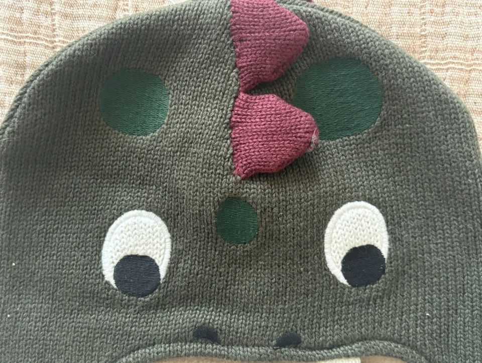 Gymboree Little Boy Winter Hat Dinosaur Dragon Cotton Fleece Lined Green 2T-3T - Image 3 of 4