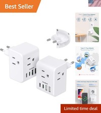 2 Pack European Travel Plug Adapter, International Power Plug Adapter 3 Out...