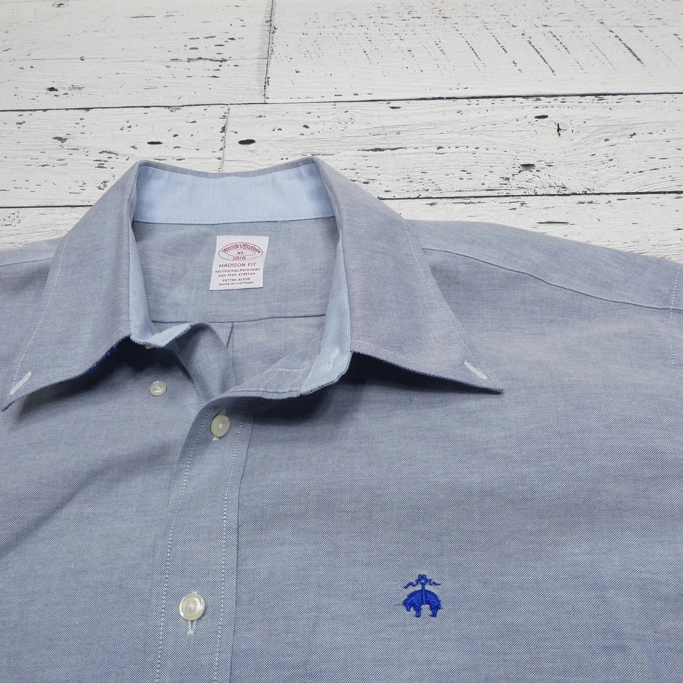 Camisa Brooks Brothers Para Hombre XL Azul Madison Calce No Hierro Elastizada 1818 Oxford Foto 3 de 4
