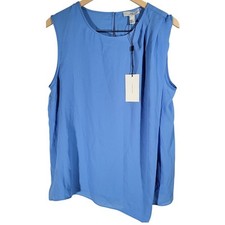 HALSTON Sleeveless Asymmetrical Hem Blouse Top Periwinkle Blue Size L