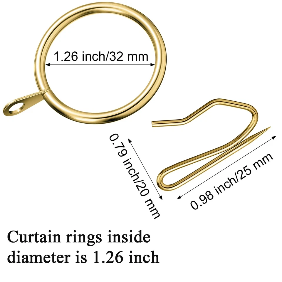 1.26 Inch Curtain Rings With Hooks, Metal Drapery Clips, Gold - Image 2 of 4