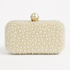 Luxury Pearl Beaded Clutch Purse Bridal Evening Bag, Wedding, Formal Event