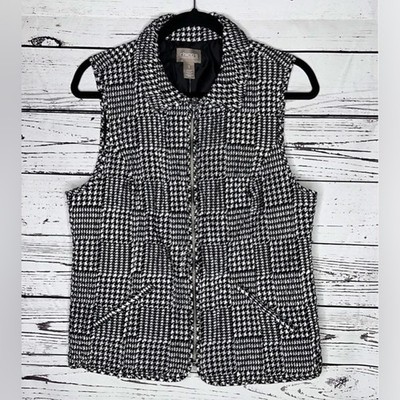 Chico's NWT Size 1 (M) Black & White Houndstooth Zip Quilted Trixie Vest Jacket