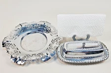 Vtg Chrome Plate Butter Dish IRVINWARE Plated Metalware 2ps Lid Cut Filigree USA