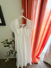 SHEIN Curve 2XL White Chiffon Smocked Ruffle V-Neck Flutter A-Line Dress