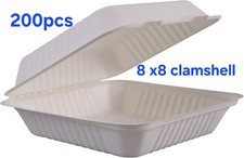 8x8 Bagasse Clamshell Food Container-200 units/Box